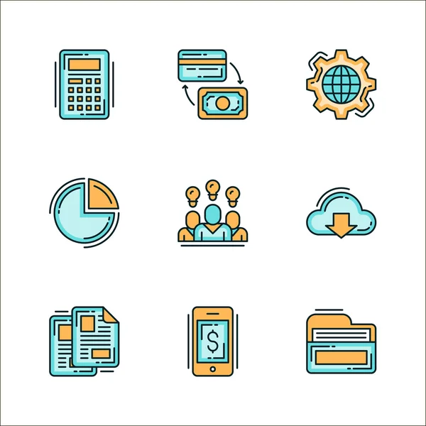Processos de negócios relacionados com ícones. Ilustração vetorial plana colorida. Ícones isolados no fundo branco — Vetor de Stock