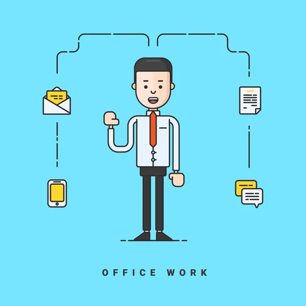 Businessman cartoon character. Business concept for office work. Flat style vector illustration. Thin line icons — Stock Vector