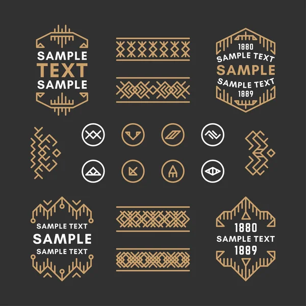 Set of Four Line Art Decorative Geometric Vector Frames and Borders with Golden and Black Colors. Vector Ornaments, Vector Decoration, Line Ornament, Vector Logos, Vector Labels — Stock Vector