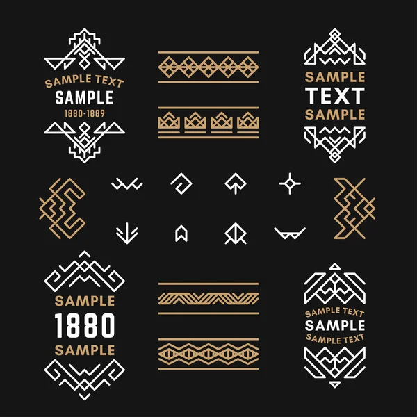 Set of Line Art Decorative Geometric Vector Frames and Borders with Golden and Black Colors. Vector Ornaments, Vector Decoration, Line Ornament, Vector Logos, Vector Labels — Stock Vector