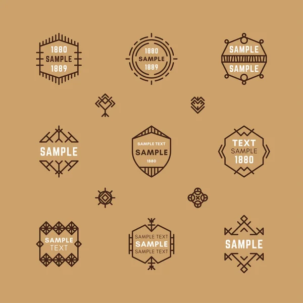 Set of Line Art Decorative Geometric Vector Frames and Borders with Brown Colors. Vector Ornaments, Vector Decoration, Line Ornament, Vector Logos, Vector Labels — Stock Vector