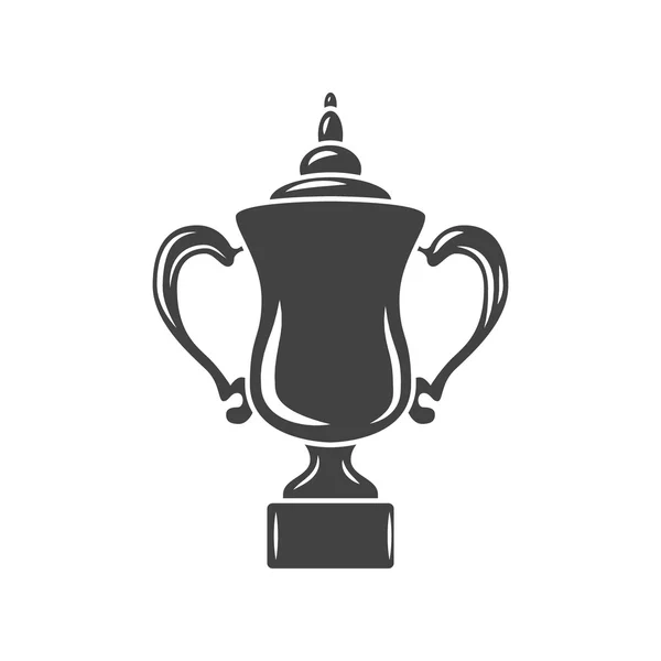 Cup prize trophy with handles. Black icon, logo element, flat vector illustration isolated on white background. — Stock Vector