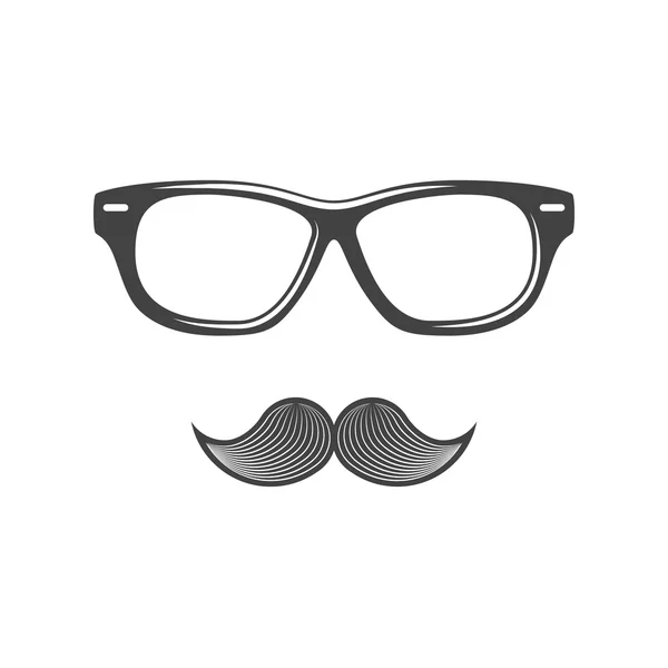 Glasses and moustache. Black icon, logo element, flat vector illustration isolated on white background. — Stock Vector