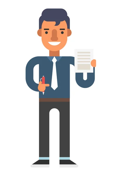 Mann mit Stift und Dokument in der Hand — Stockvektor