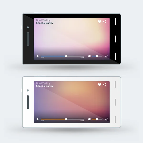 Smartphone moderno com player de vídeo na tela. Modelo de design plano para aplicativos móveis. smartphones preto e branco. Ilustração vetorial — Vetor de Stock