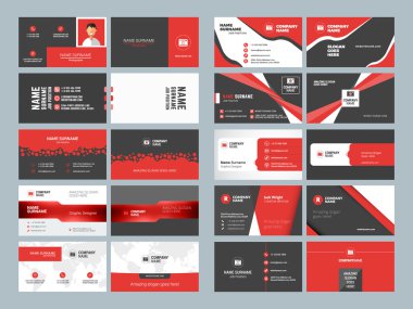 Kartvizit şablonları. İleti örneği tasarım vektör kümesi. Kırmızı ve siyah renkleri. Düz stil vektör çizim