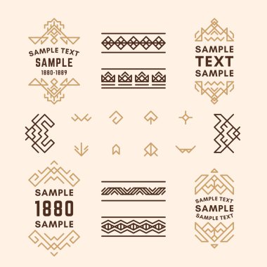 Browns Çizgi Sanatı Dekoratif Geometrik Vektör Çerçeveler ve Sınırları Kümesi. Vektör Süsleri, Vektör Süslemeleri, Çizgi Süsü, Vektör Logoları, Vektör Etiketleri