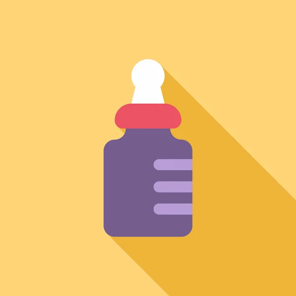 Baby bottle. Colored flat vector illustration on yellow background with a shadow. Violet and red. — Stock Vector