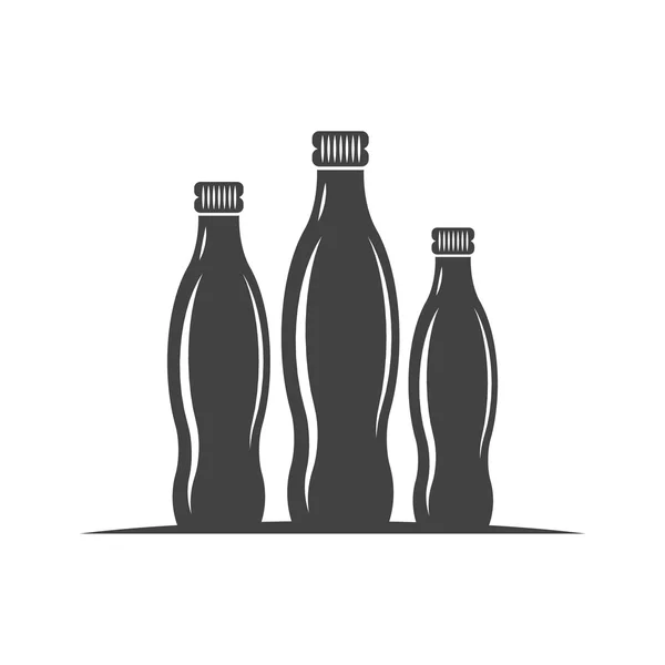 Tres botellas con tapón de rosca. Icono negro, elemento logo, ilustración vectorial plana aislada sobre fondo blanco . — Archivo Imágenes Vectoriales