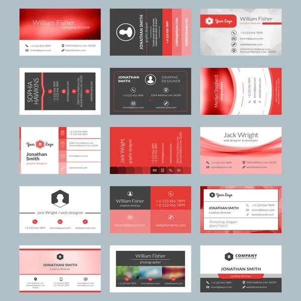 Business card templates. Stationery design vector set. Red and black colors. Flat style vector illustration — Stock Vector