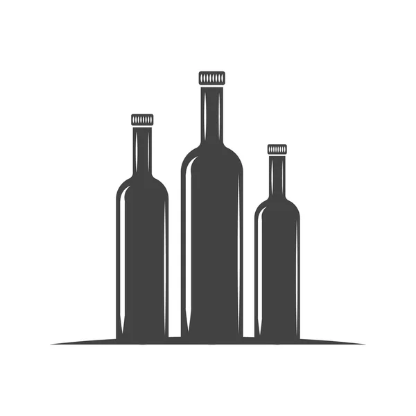 Vida lı yağ için üç şişe. Siyah simge, logo öğesi, beyaz arka planda yalıtılmış düz vektör çizimi. — Stok Vektör
