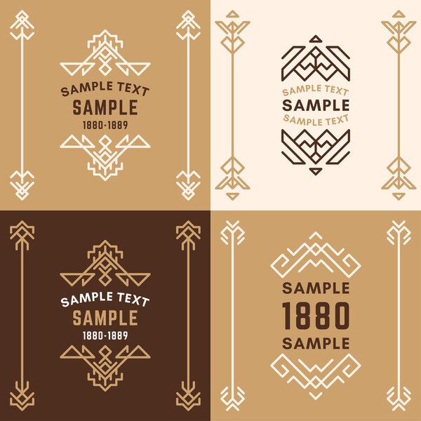 Set of Four Line Art Decorative Geometric Vector Frames and Borders in Browns. Vector Ornaments, Vector Decoration, Line Ornament, Vector Logos, Vector Labels