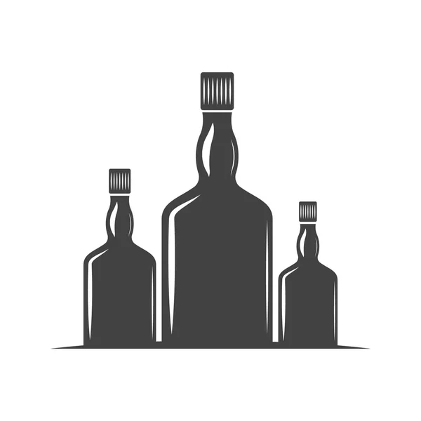 Tres botellas de whisky con tapón de rosca. Icono negro, elemento logo, ilustración vectorial plana aislada sobre fondo blanco . — Archivo Imágenes Vectoriales