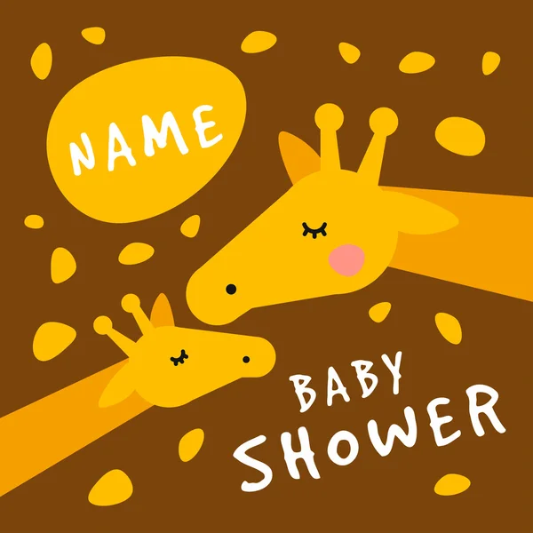 Plantilla de cubierta de tarjeta de invitación Baby shower. Giraffee, marrón y amarillo ilustración vectorial plana de color — Vector de stock