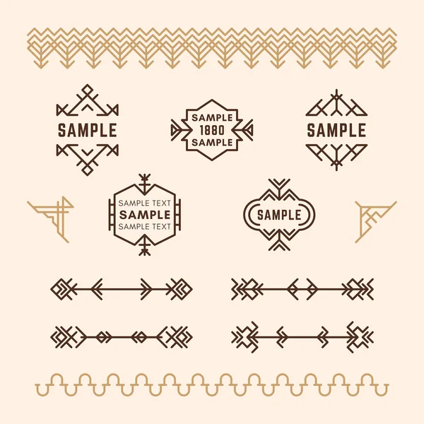 Set of Line Art Decorative Geometric Vector Frames and Borders in Browns. Vector Ornaments, Vector Decoration, Line Ornament, Vector Logos, Vector Labels — Stock Vector