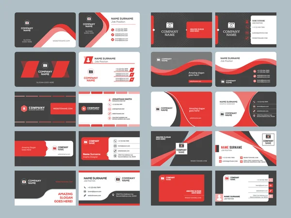 ビジネス カードのテンプレート。ひな形デザイン ベクトルを設定します。赤と黒の色。フラット スタイルのベクトル図 — ストックベクタ