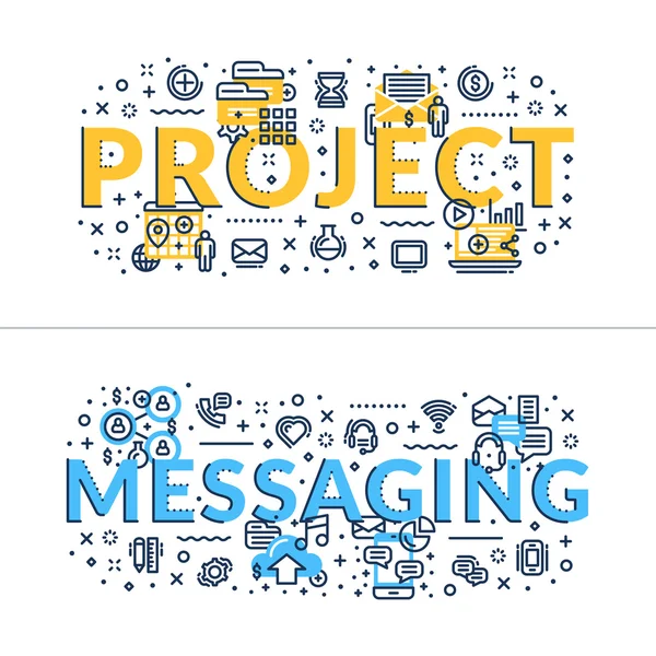 Judul Project and Messaging, judul. Ilustrasi vektor datar berwarna horisontal . - Stok Vektor