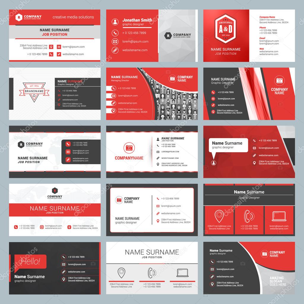 Business card templates. Stationery design vector set. Red and black colors. Flat style vector illustration
