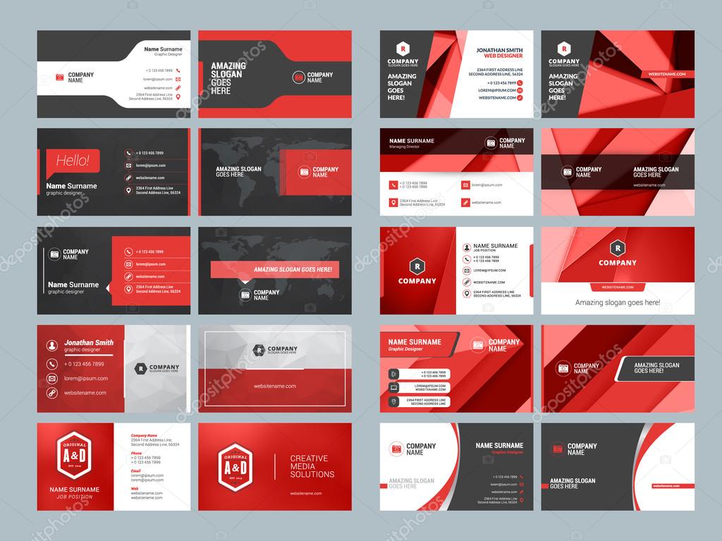 Business card templates. Stationery design vector set. Red and black colors. Flat style vector illustration