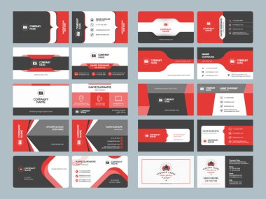 Kartvizit şablonları. İleti örneği tasarım vektör kümesi. Kırmızı ve siyah renkleri. Düz stil vektör çizim