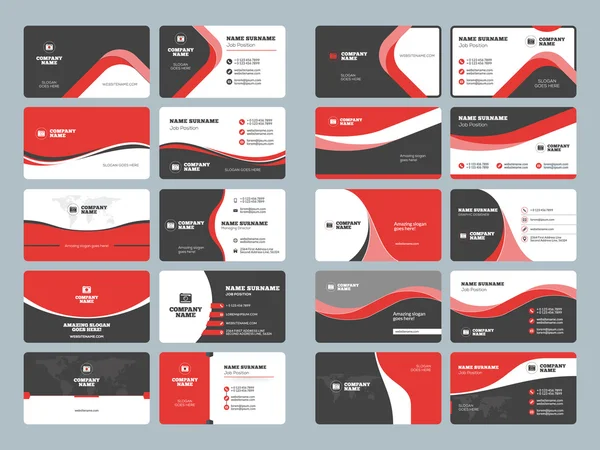 Τα πρότυπα επαγγελματικής κάρτας. Διάνυσμα σύνολο χαρτικών σχεδιασμού. Κόκκινο και μαύρο χρώμα. Επίπεδη στυλ εικονογράφηση διάνυσμα — Διανυσματικό Αρχείο
