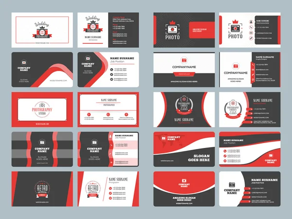 Business card templates. Stationery design vector set. Red and black colors. Flat style vector illustration — Stock Vector