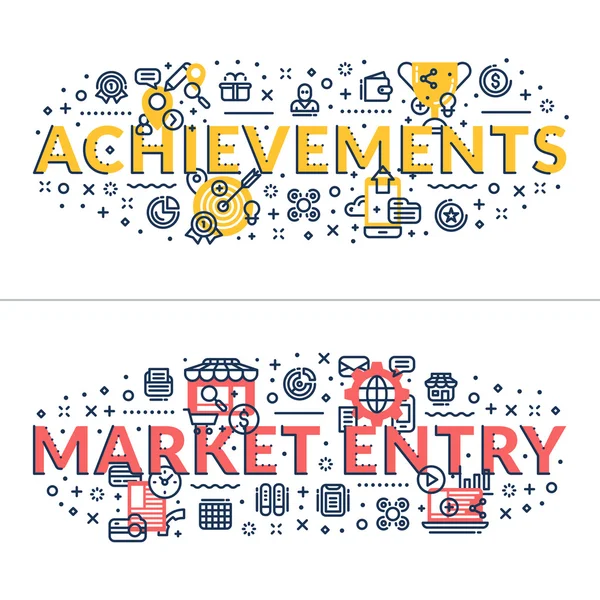 Achievements and Market Entry headings, titles. Horizontal colored flat vector illustration. — Stock Vector