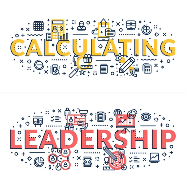 Calcular y Liderazgo títulos, títulos. Ilustración horizontal vectorial plana de color . — Archivo Imágenes Vectoriales