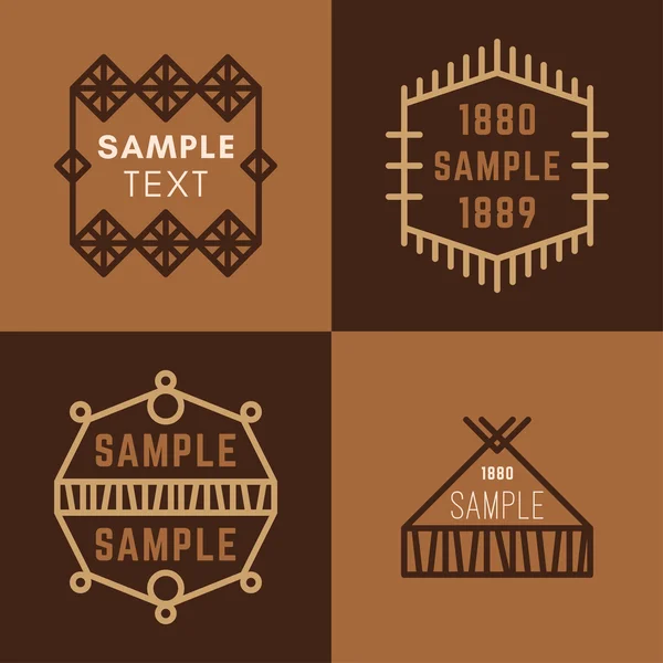 Set of Four Line Art Decorative Geometric Vector Frames and Borders with Brown and Dark Brown Backgrounds. Vector Ornaments, Vector Decoration, Line Ornament, Vector Logos, Vector Labels — Stock Vector