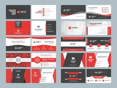 Kartvizit şablonları. İleti örneği tasarım vektör kümesi. Kırmızı ve siyah renkleri. Düz stil vektör çizim