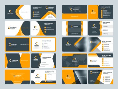 Kartvizit şablonları. Kırtasiye tasarım vektör seti. Turuncu ve siyah renkler. Düz stil vektör çizimi