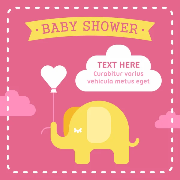 Plantilla de invitación para la ducha de bebé con un elefante. Ilustración vectorial plana de color sobre fondo rosa . — Vector de stock