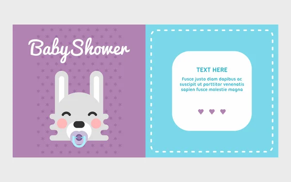 Plantilla de invitación de ducha de bebé de dos lados con un conejo. Ilustración de vectores planos de colores con un lugar para el texto . — Vector de stock