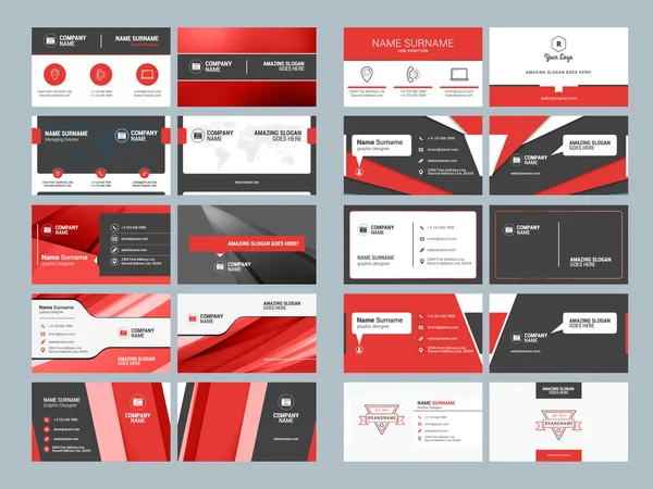 Kartvizit şablonları. İleti örneği tasarım vektör kümesi. Kırmızı ve siyah renkleri. Düz stil vektör çizim — Stok Vektör