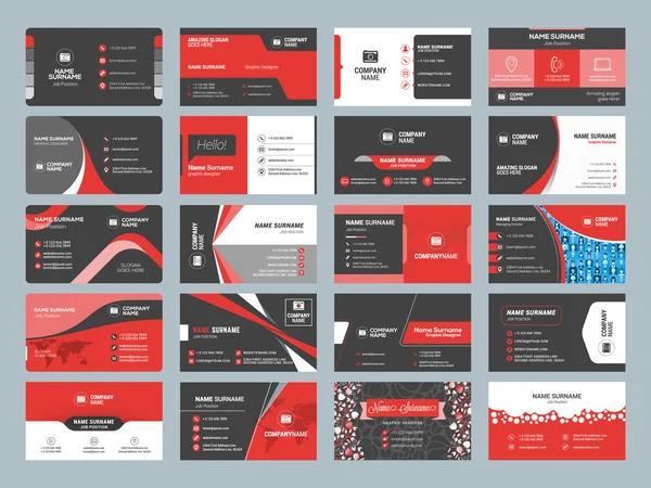 Visitenkartenvorlagen. Schreibwaren Design Vektor Set. rote und schwarze Farben. flache Vektor-Illustration — Stockvektor