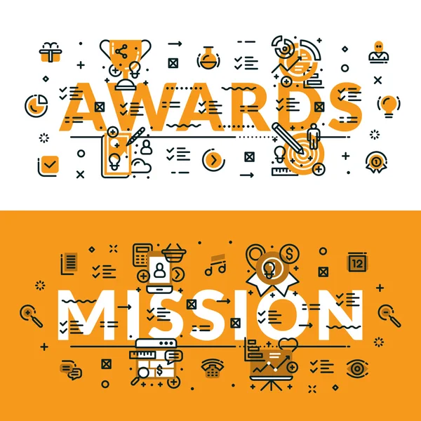 Awards and Mission heading, title, web banner. Horizontal colored in white and yellow flat vector illustration. — Stock Vector