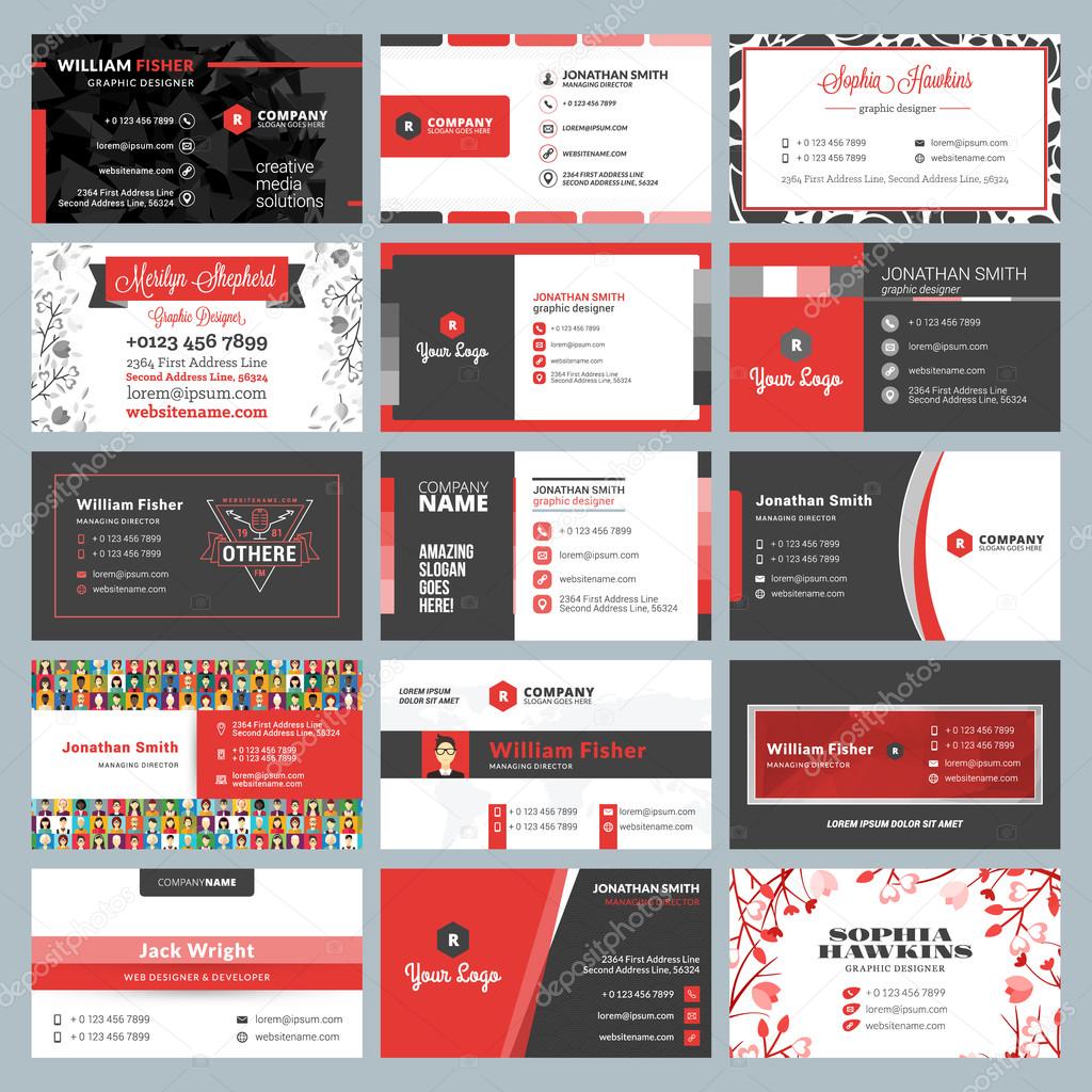 Business card templates. Stationery design vector set. Red and black colors. Flat style vector illustration