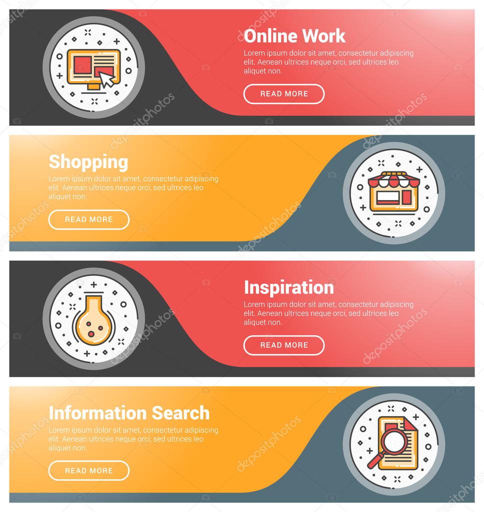 Flat Design Concept Set Of Flat Line Business Website Banner