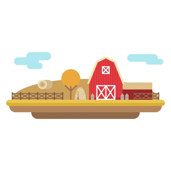Vector Flat Style Illustration of Farm Landscape with Farmhouses and Fields on Light Background — Stock vektor