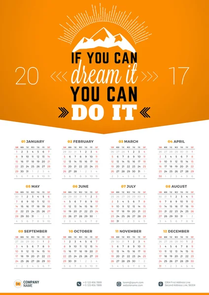 Calendário de parede Cartaz motivacional para 2017 Ano —  Vetores de Stock