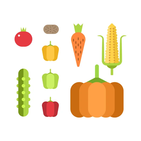 Conjunto de verduras frescas. Ilustración de vector de estilo plano — Vector de stock