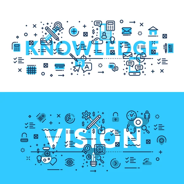 Vědomosti a vize. Moderní styl, nadpis, webový nápis. Horizontální barvy v bílém a modrém plochém vektorovém obrázku. — Stockový vektor