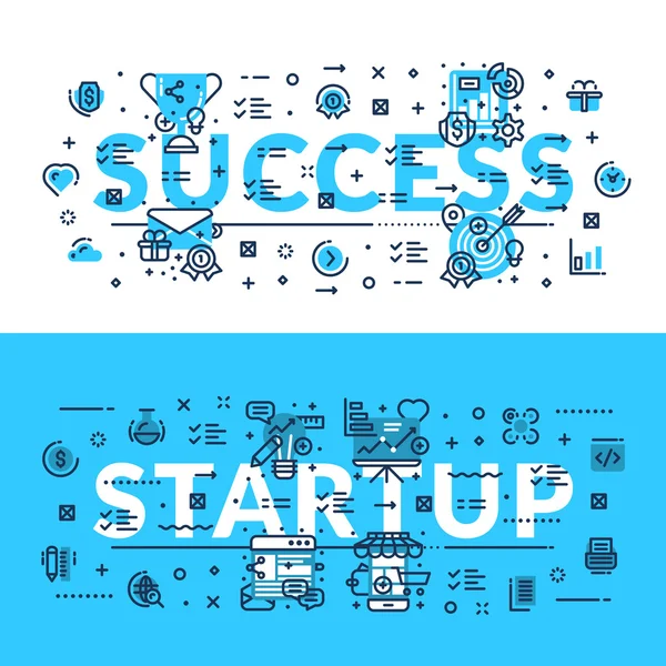 Success and StartUp. Modern style heading, title, web banner. Horizontal colored in white and blue flat vector illustration. — Stock Vector