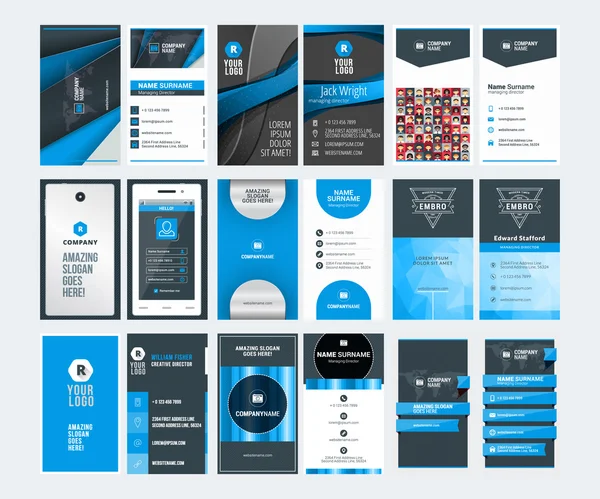 Set of modern creative business card templates. Blue and black colors. Flat style vector illustration. Stationery design Royalty Free Stock Vectors