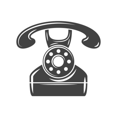 Retro telefon. Siyah simge, logo öğesi, beyaz arka planda yalıtılmış düz vektör çizimi.