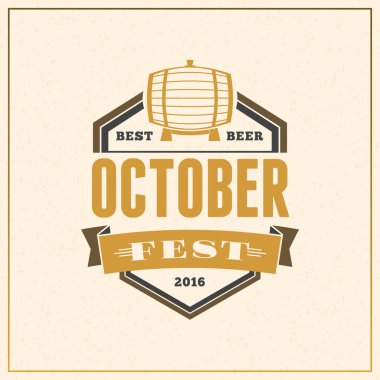 Bira Festivali Octoberfest kutlama. Retro tarzı rozet, etiket, amblem. Vektör çizim. Bira şirketi şablonu