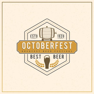 Bira Festivali Octoberfest kutlama. Retro tarzı rozet, etiket, amblem. Vektör çizim. Bira şirketi şablonu