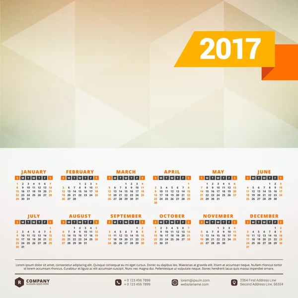 Calendrier pour l'année 2017 — Image vectorielle