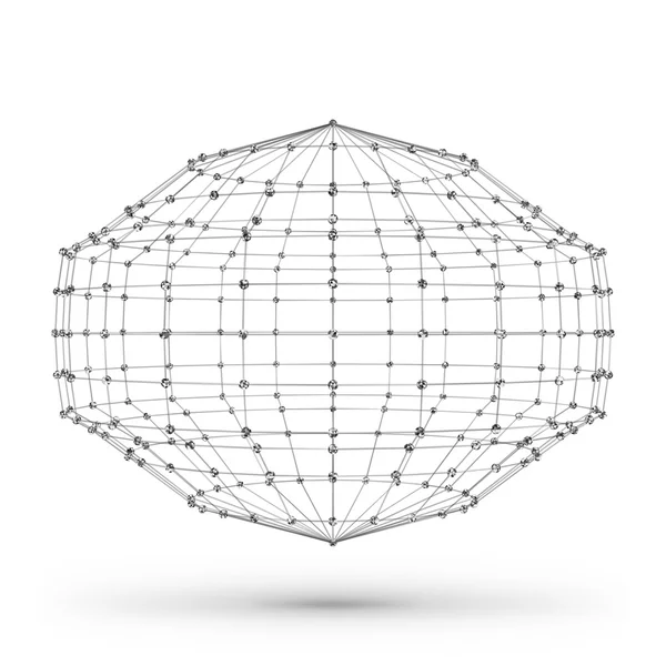 Elemento geométrico poligonal de armazón de alambre abstracto con líneas y puntos conectados. Ilustración vectorial sobre fondo blanco con sombra — Archivo Imágenes Vectoriales