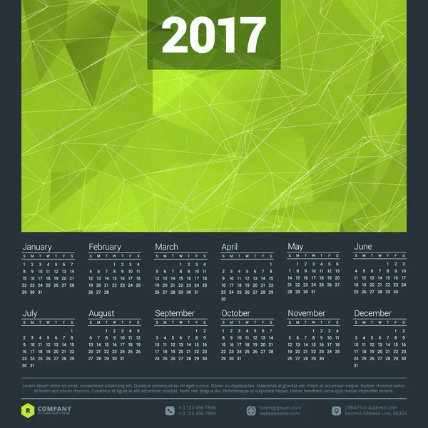 Kalender voor 2017 jaar — Stockvector